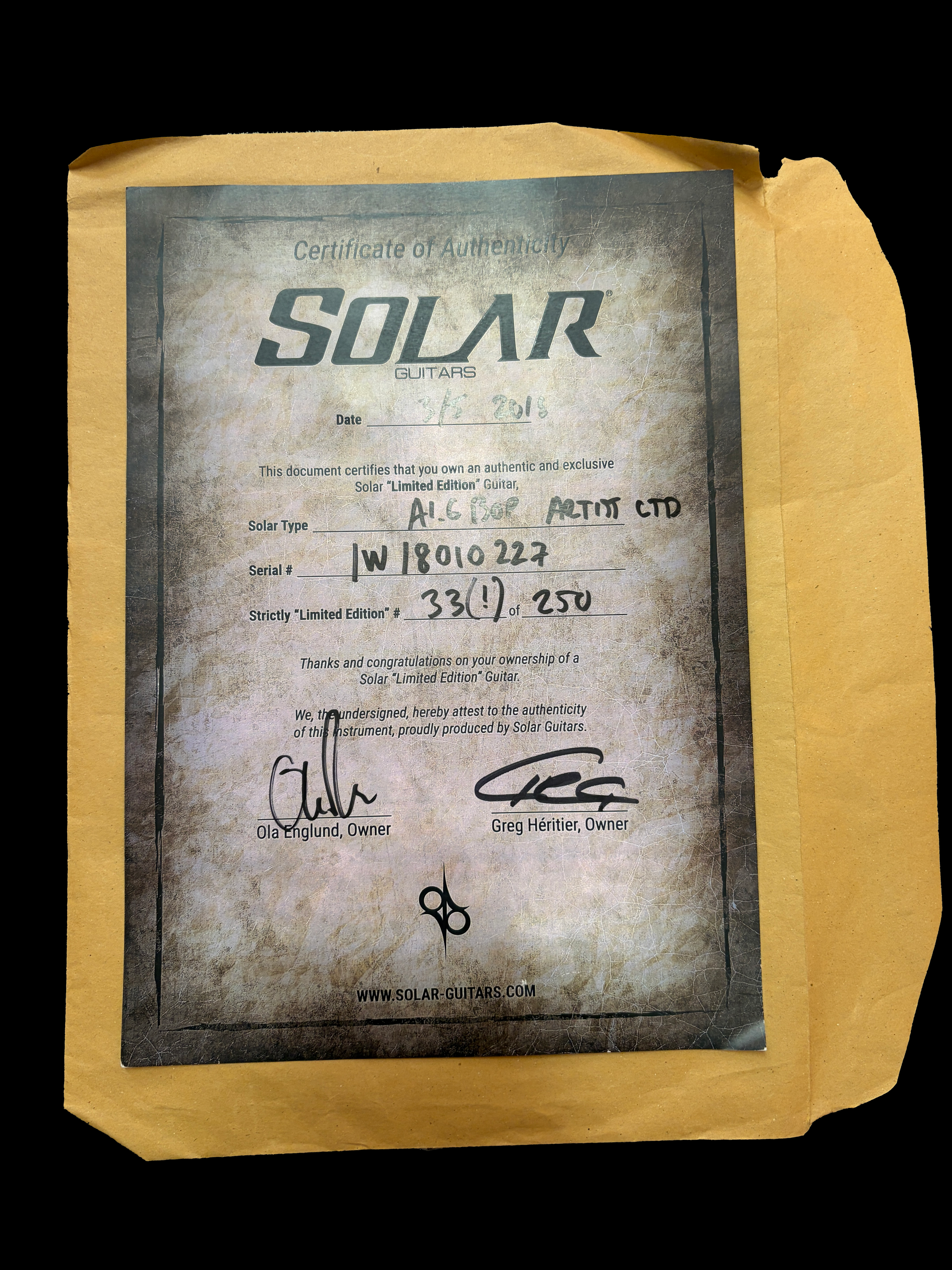 Solar A1.6 BOP CDS Guitars