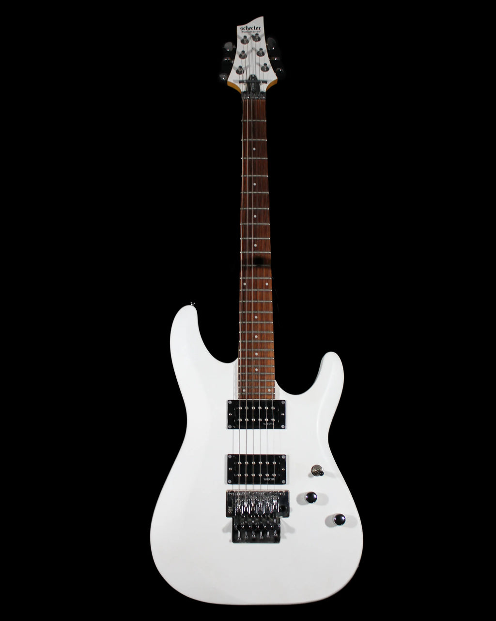 CDS Guitars Schecter C6 FR Deluxe electric guitar with sleek black finish and modern design, featuring a double-cutaway body and Floyd Rose tremolo