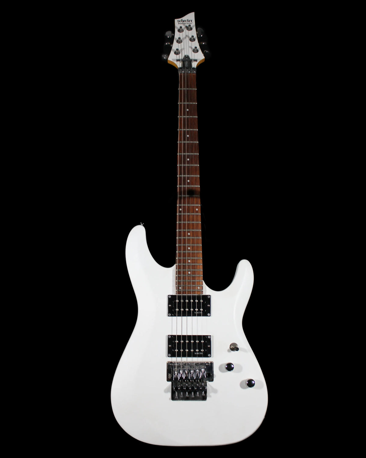 CDS Guitars Schecter C6 FR Deluxe electric guitar with sleek black finish and modern design, featuring a double-cutaway body and Floyd Rose tremolo