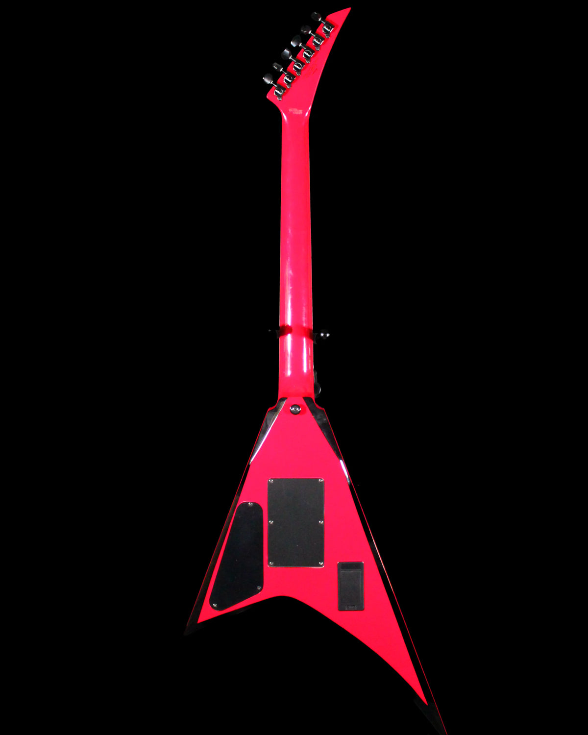 CDS Guitars Jackson RRX24 Rhoads electric guitar with black finish and distinctive V-shaped body on a stand.