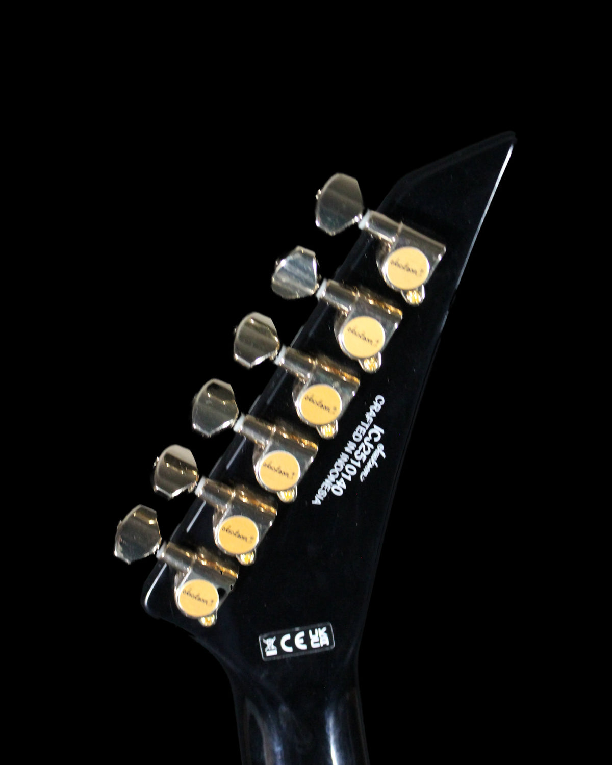Electric guitar Jackson RRX24 Rhoads by CDS Guitars with black finish and sharp V-shaped body, shown from a front angle.
