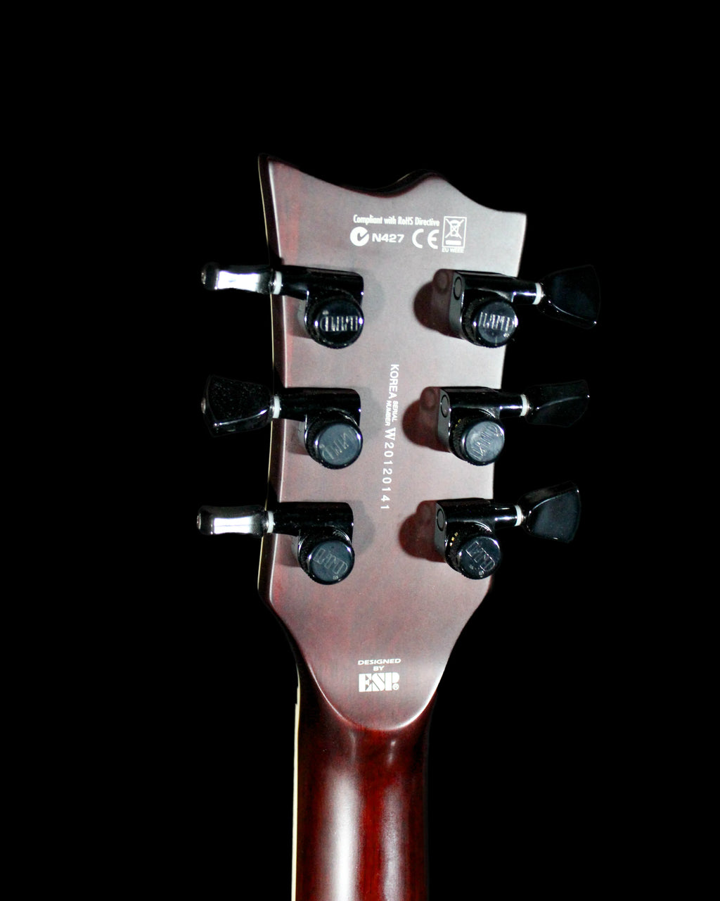 ESP LTD EC-1000T electric guitar by CDS Guitars, featuring a sleek black body, dual humbucker pickups, and modern design.