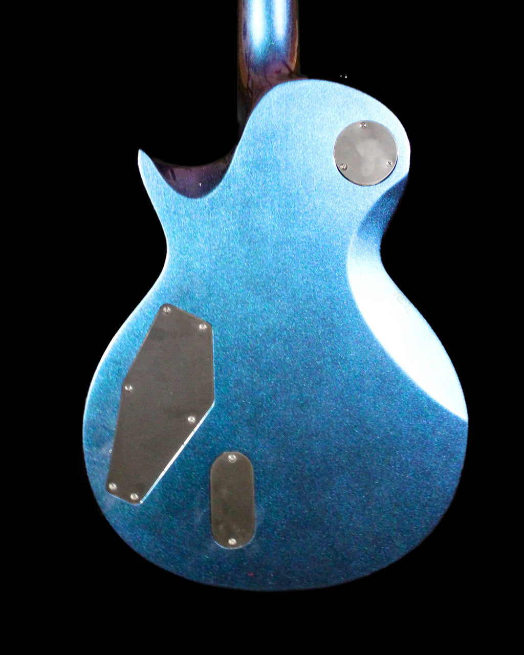 CDS Guitars ESP LTD EC-1000 electric guitar with sleek black finish and dual humbucker pickups, shown on a stand against a plain background.