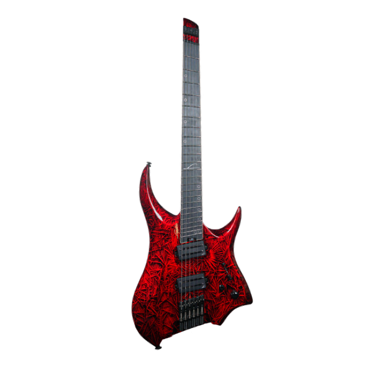 Musifacts Legator Revenant 7 electric guitar with sleek black finish and modern design, shown in a close-up shot.