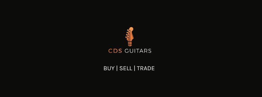 Black Banner with orange headstock and the words 'CDS Guitars' ' Buy, Sell, Trade'